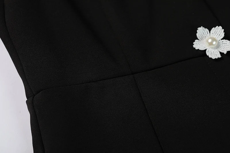 Tingfly Мода Подиум стиль герпберн Винтаж кружевной цветок жемчуг Partchwork черное платье Леди Элегантный миди платья для вечеринок Bodycon