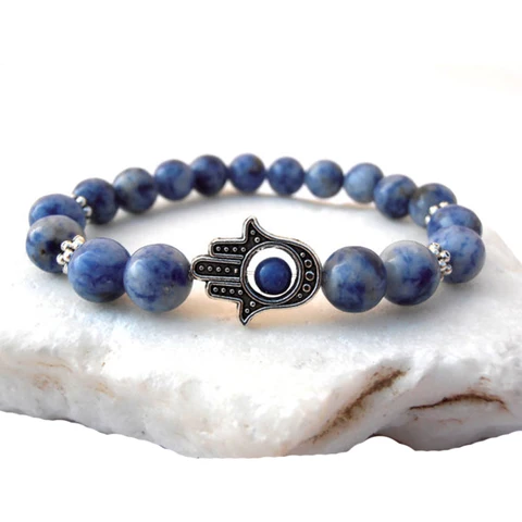 SN0578 браслет Хамса для мужчин синий камни для медитации Браслет Каменный Амулет Хамса браслет