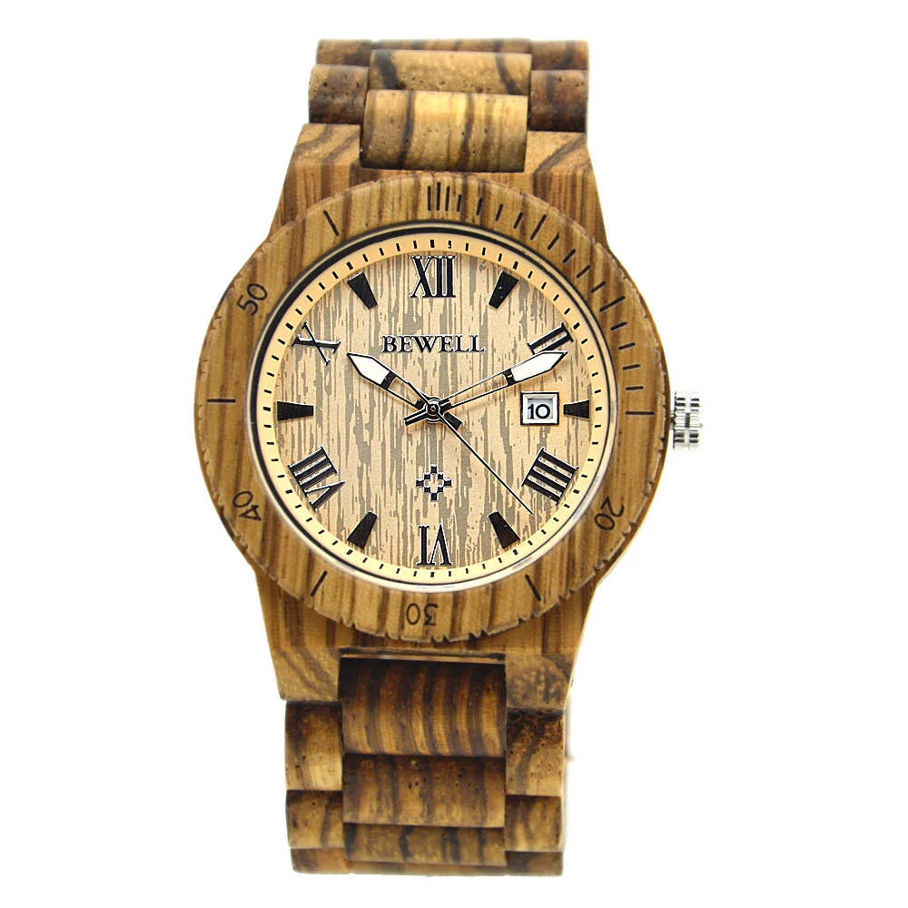

BEWELL Top Brand Designer Mens Wood Watch Zabra Wooden Quartz Watches for Men Watch in Paper Gift Box 109B