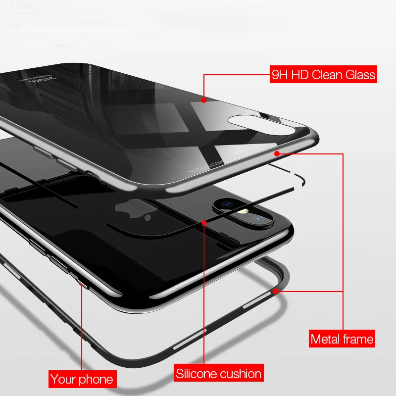 Чехол-книжка FLOVEME для iPhone X 8 7 plus из закаленного стекла с магнитной адсорбцией