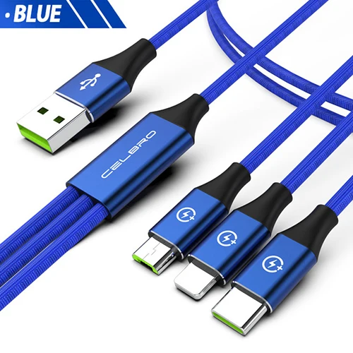 Blue 3-IN-1 Cable 3в1 2в1 USB кабель Micro usb type C кабель для зарядного устройства Android type-C провод кабель для зарядки телефона кабель для samsung huawei Xiaomi - Тип штекера: Blue 3-IN-1 Cable