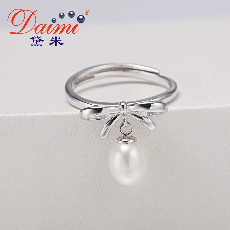 DAIMI Elegance Bowknot Ring 925 Sterling Silver 7-8mm White Freshwater Pearl Fine Jewelry 2017 New | Украшения и аксессуары