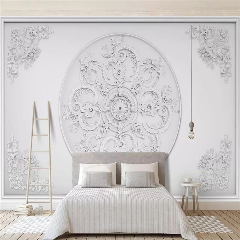 Decorative Wallpaper 3D Northern Europe Simple White Gypsum Relief Pattern Background Wall Painting | Обустройство дома