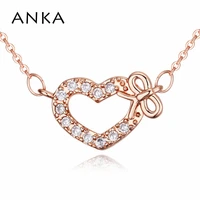 anka women romantic love heart bow pendant necklaces gold color long necklace accessories birthday gift decoration 123008
