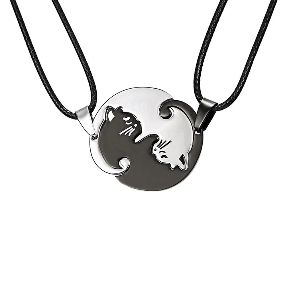 Cute Cat Embrace Chain Pendant Jewelry Romantive Couple Lovers Stitching Necklace for Women Men | Украшения и аксессуары