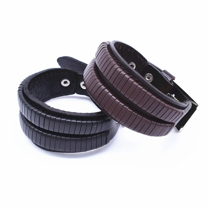 2016 мужские браслеты из натуральной кожи двойной широкий браслет и веревка для