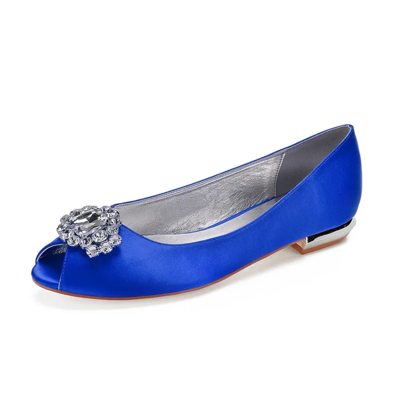 Royal Blue 1 OnnPnnQ/удобная женская обувь на плоской подошве с атласными кристаллами; вечерние туфли с открытым носком без застежки для выпускного вечера; вечерние туфли на плоской подошве - Цвет: Royal Blue 1