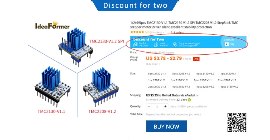 1/2/4/5 шт TMC2130 V1.1 TMC2130 V1.2 SPI TMC2208 V1.2 StepStick TMC шаговый motor3D драйвер бесшумный отличную стабильность защита