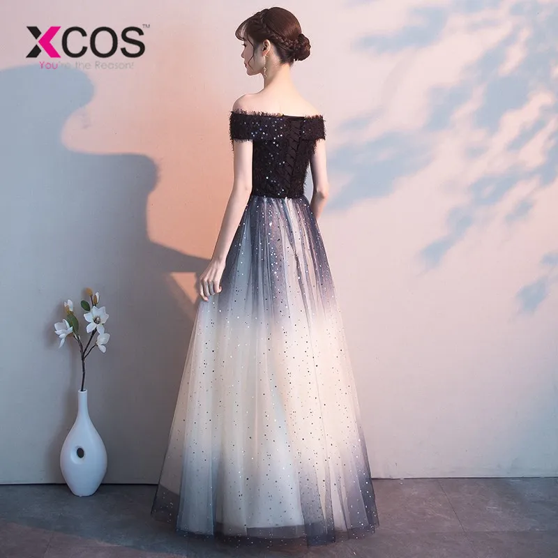 XCOS 2019 черные платья для выпускного вечера Длинные трапециевидные без рукавов с