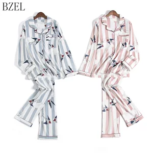 BZEL женские пижамы, одежда для сна, комплект из двух предметов хлопковые пижамы с длинными рукавами и рисунком Ласточка Пижама Mujer Femme нижнее белье