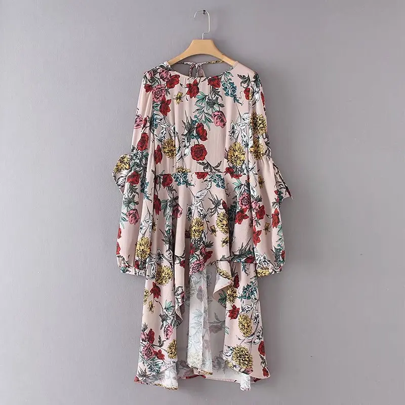 2018 women vintage countryside print sexy backless irregular hem kimono dress party casual slim bowknot streetwear dresses DS352 | Женская