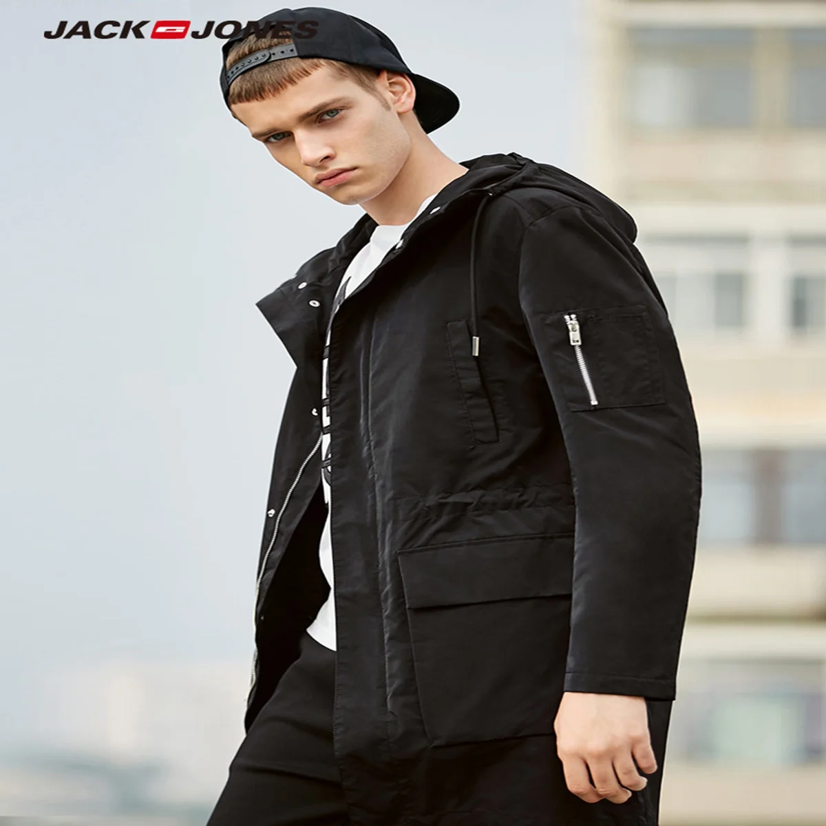 JackJones/осенне зимняя мужская двусторонняя длинная куртка с капюшоном хлопковая