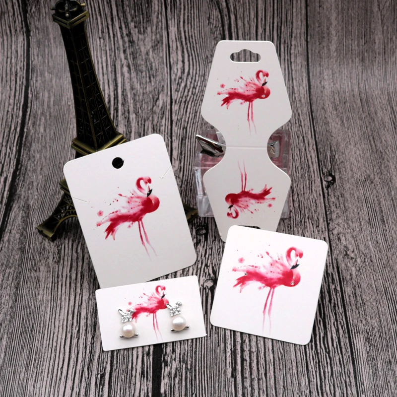 

Red Bird Printed Handmade Tag Necklace&Earring display card 100pcs/lot For Jewelry Packaging Vintage Accessory Rectangle Label