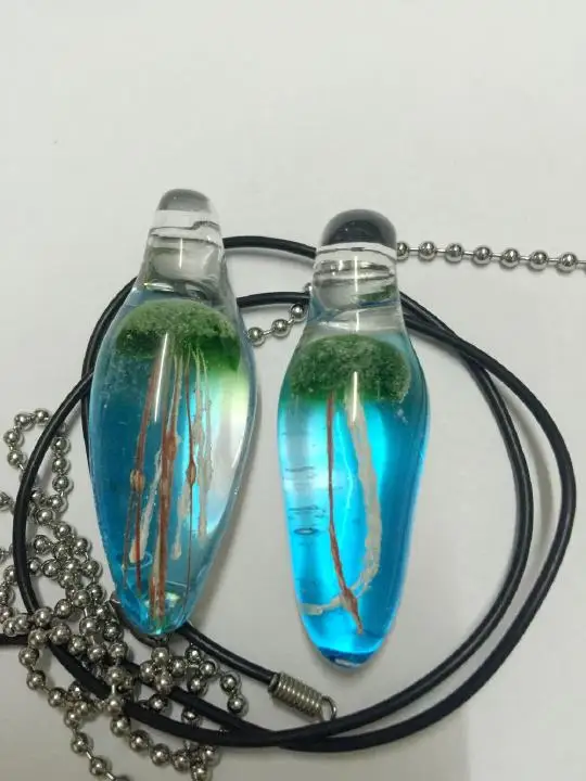 2 PCS Jellyfish on Blue Glass Teardrop 50 CM Stainless steel ball chain Pendant Necklace | Украшения и аксессуары