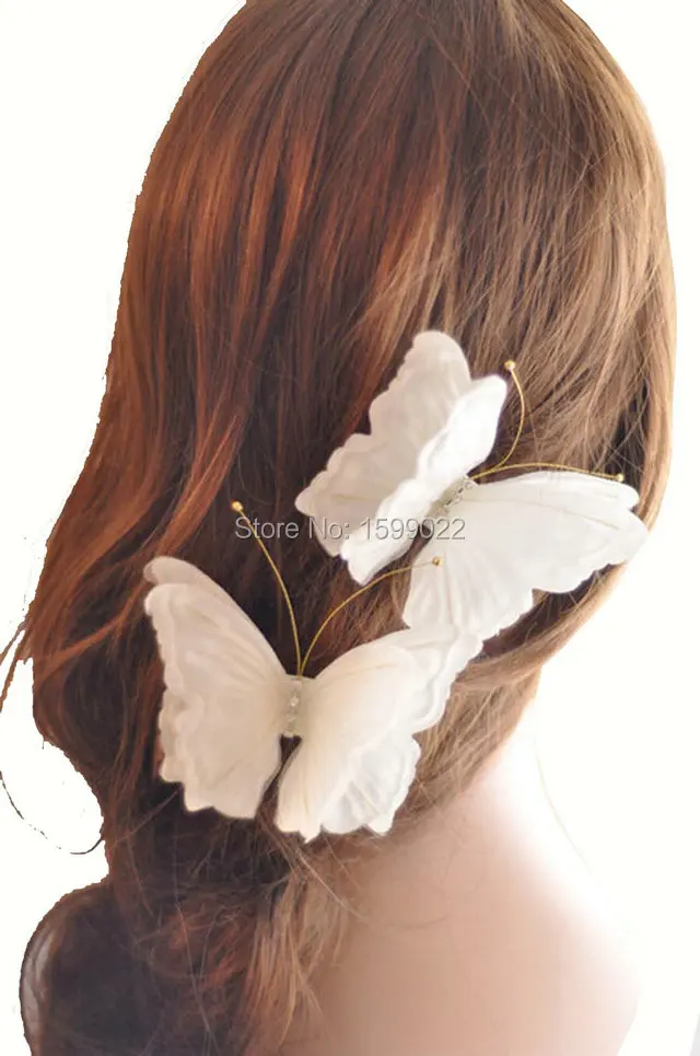 

2pcs/lot White Butterfly Hair Clip Wedding Bride Hair Accessories Barrettes Vintage Bridal Flower Headpieces Photography Props