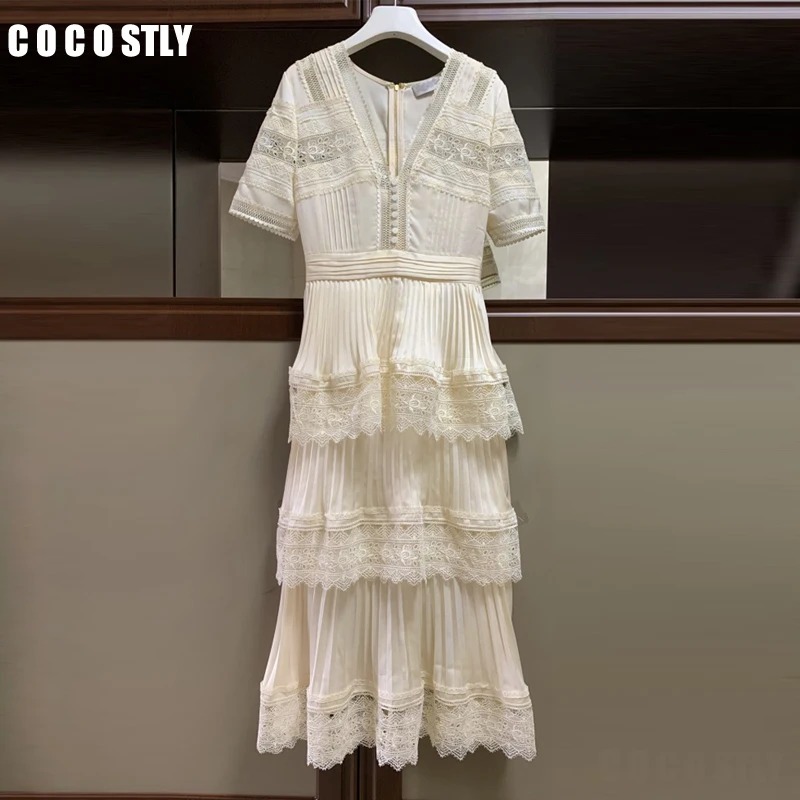 Женское модельное платье с V образным вырезом кружевное вязаное элегантное