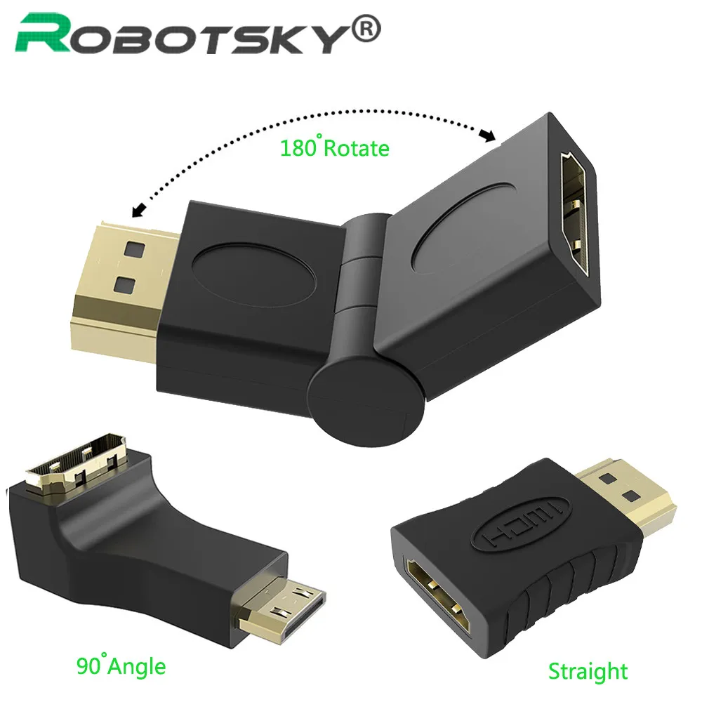 Robotsky HDMI Мужской к HDMI Женский кабель адаптер конвертер под прямым углом 180 градусов вращающийся удлинитель для 3D 1080P HDTV xbox PS3 DVD