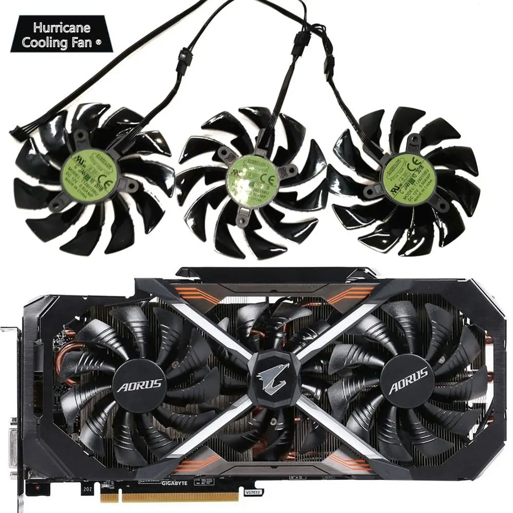 Вентилятор для видеокарты GIGAYTE AORUS GeForce GTX 1080 Ti 1080Ti RTX2060 Xtreme Edition 95 мм T129215BU 12 В 0 55a