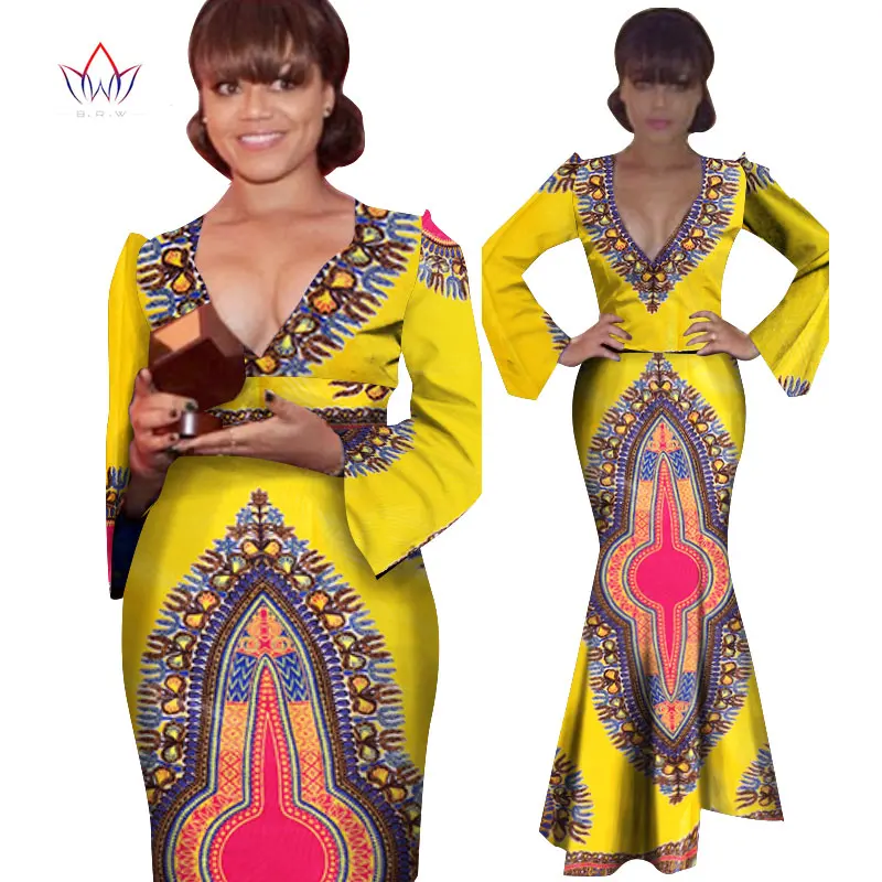 

BRW African Traditional Dresses Bazin Riche Vintage Dress Plus Size Women Clothing Long Sleeve Maxi Dress Women Brand 6XL WY827