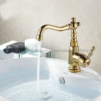 kitchen sink faucet gold brass 360 degree turn basin faucet water tap single handle cold and hot water ngf003