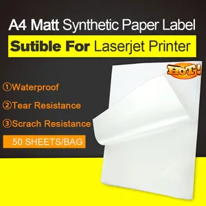 А4 Лазерная Глянцевая PP синтетическая бумага для этикеток-50 листов всепогодный  Разрывная, постоянная самоклеющаяся наклейка для принтера