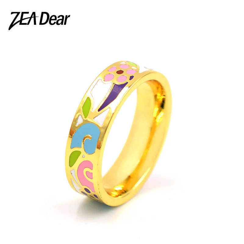 ZEADear Jewelry Enamel Stainless Steel Rings For Women Classic Round Colorful Party Birthday Findings | Украшения и аксессуары