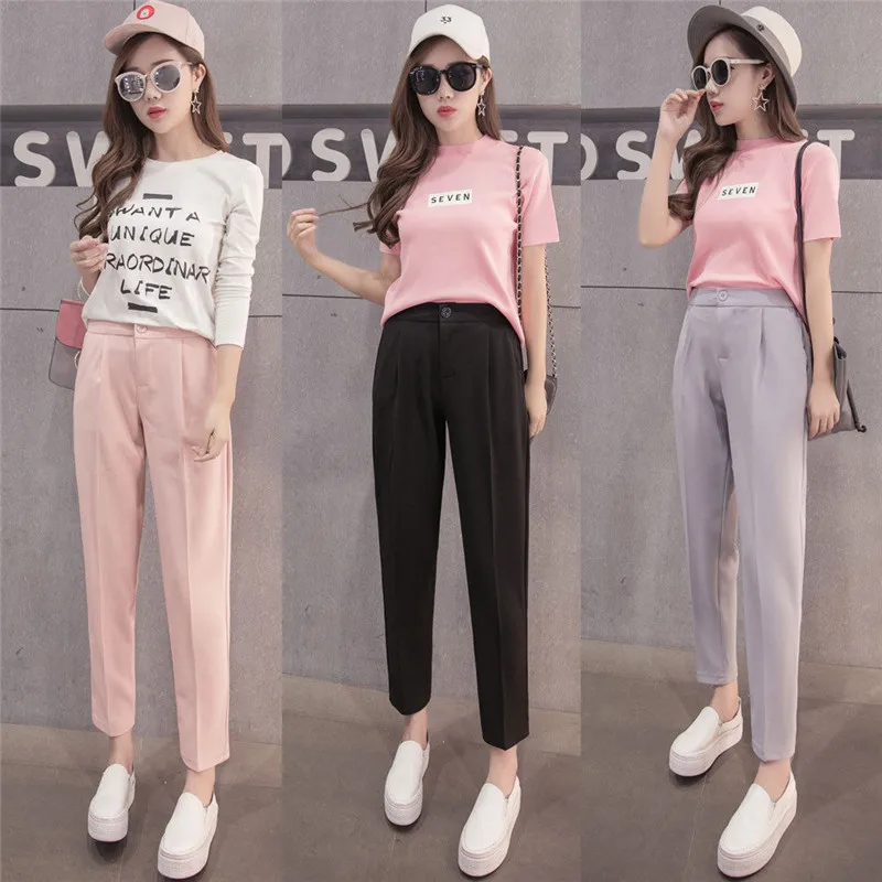 

New Women Pencil Stretch Long Pants 2018 Casual Ladies Slim Solid Color Loose Harem Pencil Pants Hot Sale High Waisted Trousers