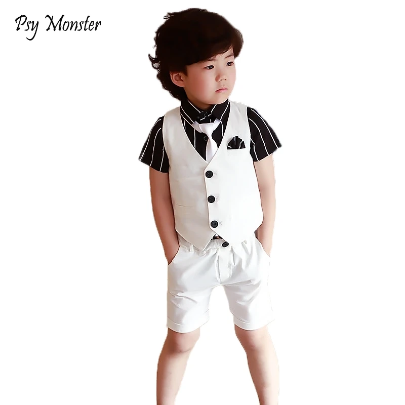 Flower Boys Summer Suit Set Gentleman Kids Boy Vest Short Shirt Fashion Formal Birthday Party Wedding Children Clothing F134 | Детская