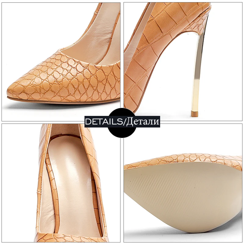 

ISNOM High Heels Women Pumps Pu Autumn Pointed Toe Shallow Printing Shoes Fashion Footwear Party Ladies Shoes Big Size 33-45