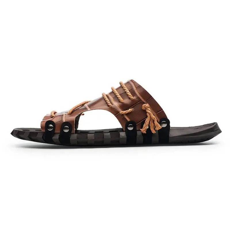 TAOFFEN 6 Color Men Real Leather Sandals Solid Slip On Slippers Beach Holiday Refreshing Shoes Footwear Size 38-47 | Обувь