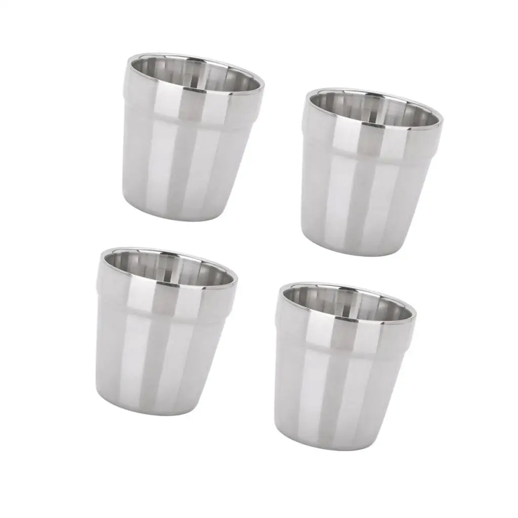 MagiDeal 4pcs Stainless Steel Mini Double Layer Camping Travel Home Water Mug Cup 180ml for picnic dinner party camping | Дом и сад
