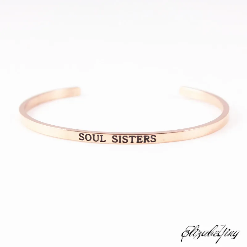 Розовое золото 316L браслет из нержавеющей стали с гравировкой SOUL SISTERS позитивные