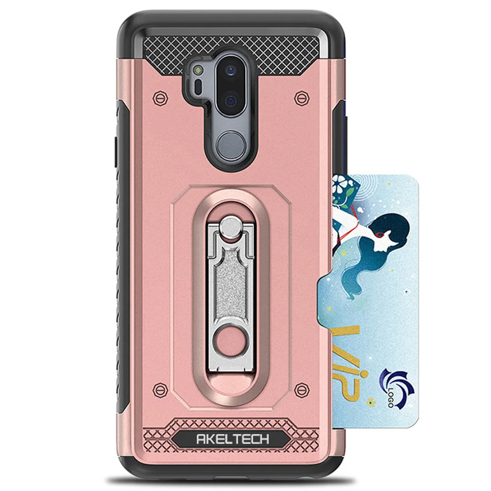 Hybrid Rugged Case With Metal Kickstand &amp Card Holder Slot Dual Layer Soft Rubber Hard PC Back Cover For LG G7 ThinQ/G7 G710EM |