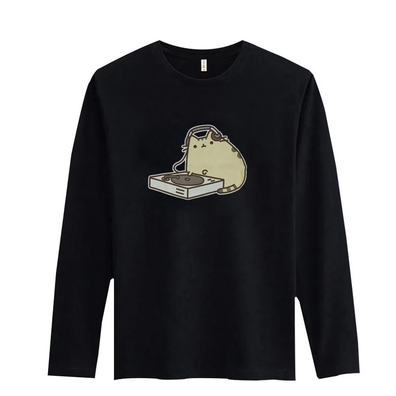 Hot ! Funny Cat Long Sleeve tshirt Men 2016 with High Quality T Shirt Luxury Brand in 3xl Cotton Teeshirt White xxs Black | Мужская