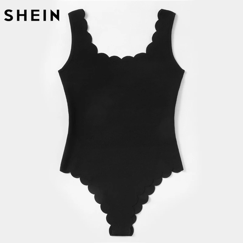 SHEIN Повседневное Одноцветное Модное Боди С Фестонами Сексуальные Женские Летние Боди Без рукавов