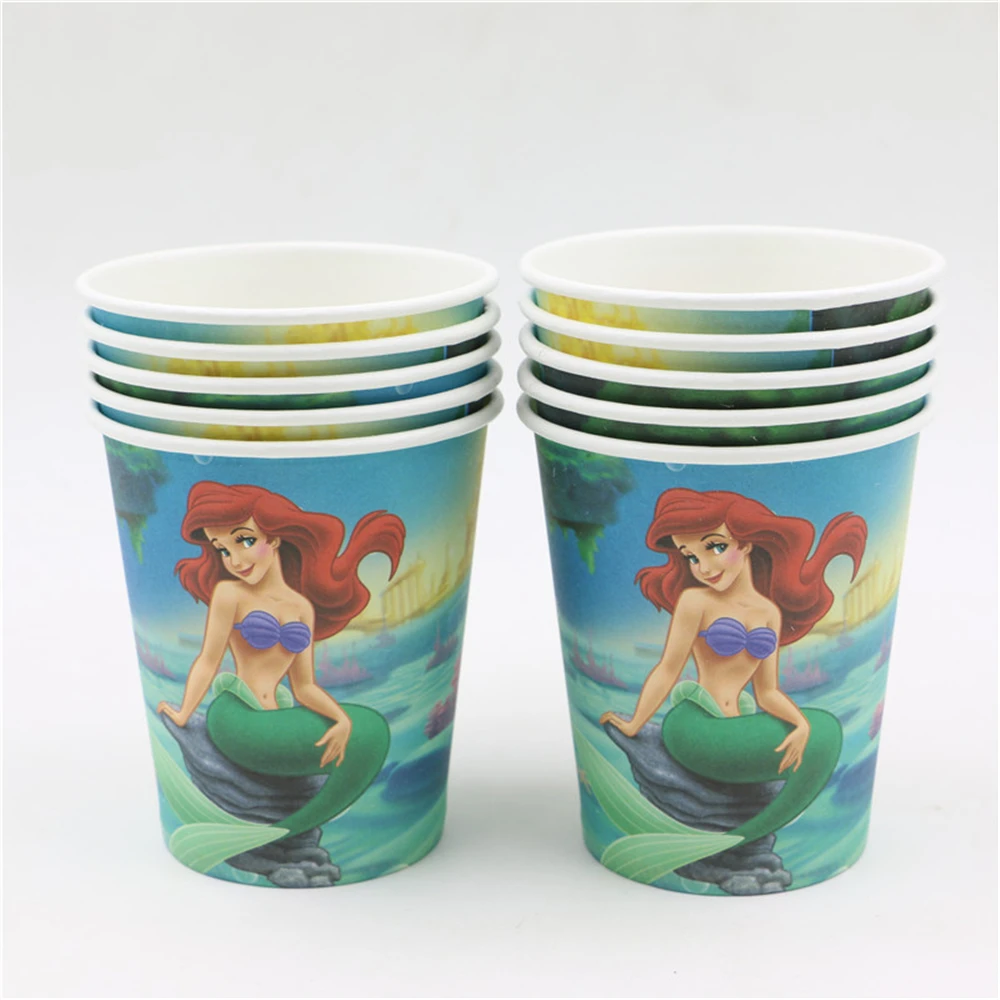 10 шт. одноразовые рождения украшения бумажные стаканы Русалка тема мультфильм