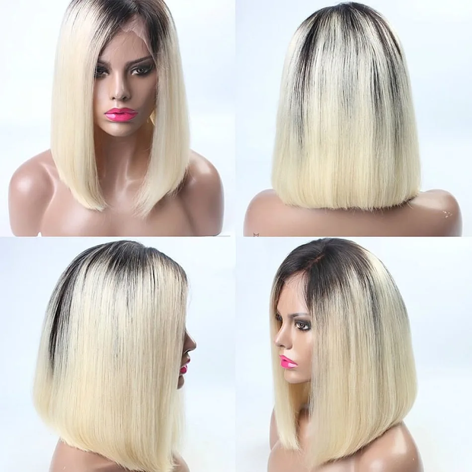 613 блонд причёска Боб с прямыми волосами парик бразильский HD прозрачный фронта