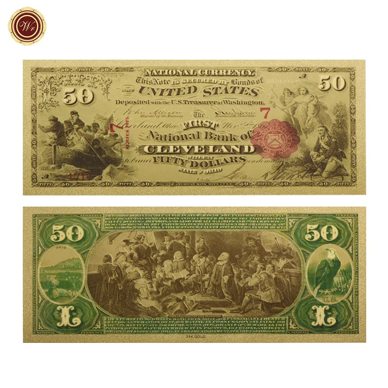 WR 1875 год 50 долларов 24k Золотая банкнота домашняя декоративная бумага для денег