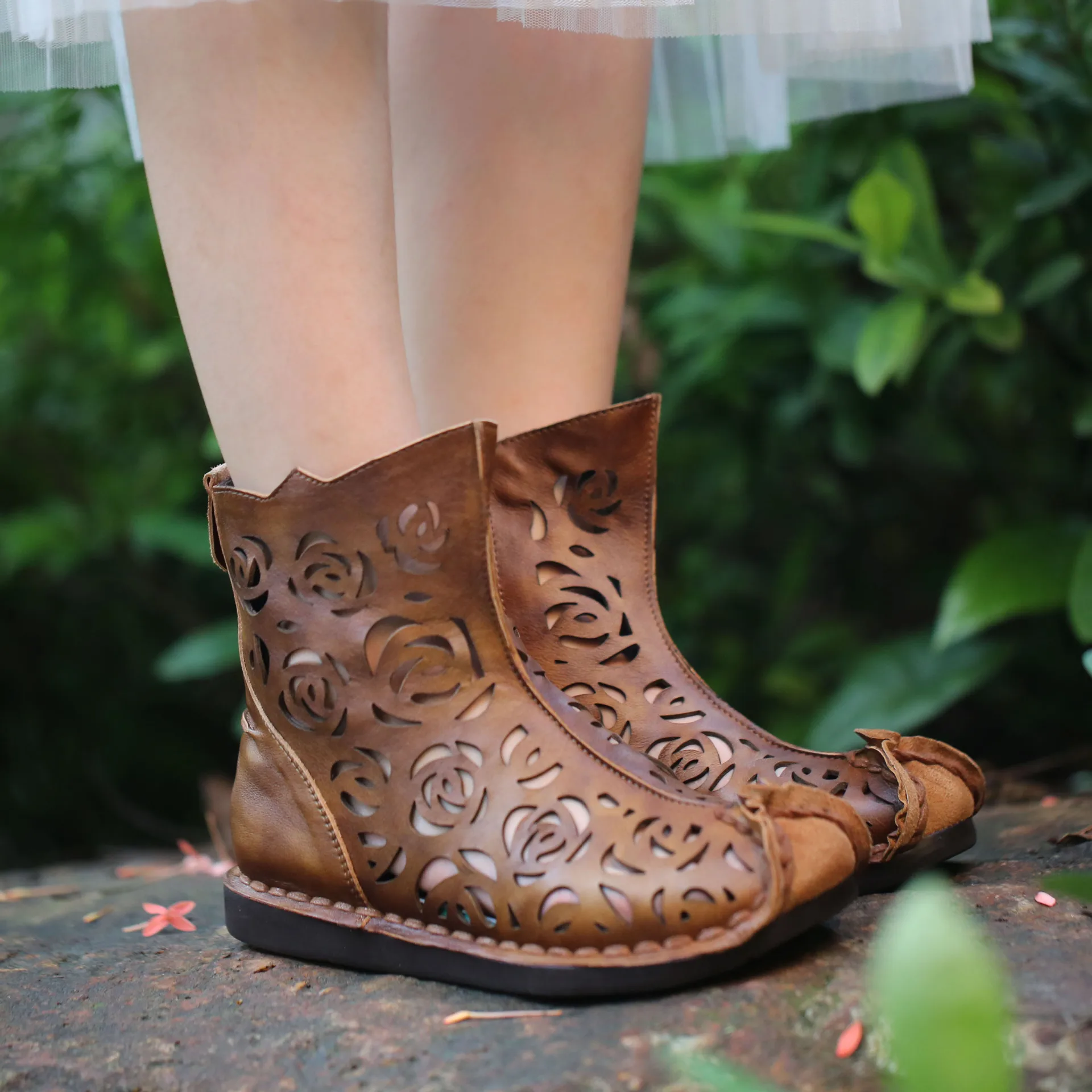 2019 г. летние Красивые кожаные ботинки ручной работы женские повседневные