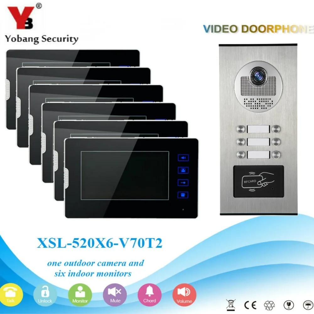 YobangSecurity Video Intercom 7 "Inch Video Deurtelefoon Home Deurbel Intercom Systeem RFID Toegang Deur Camera Voor 6 Eenheid appartement