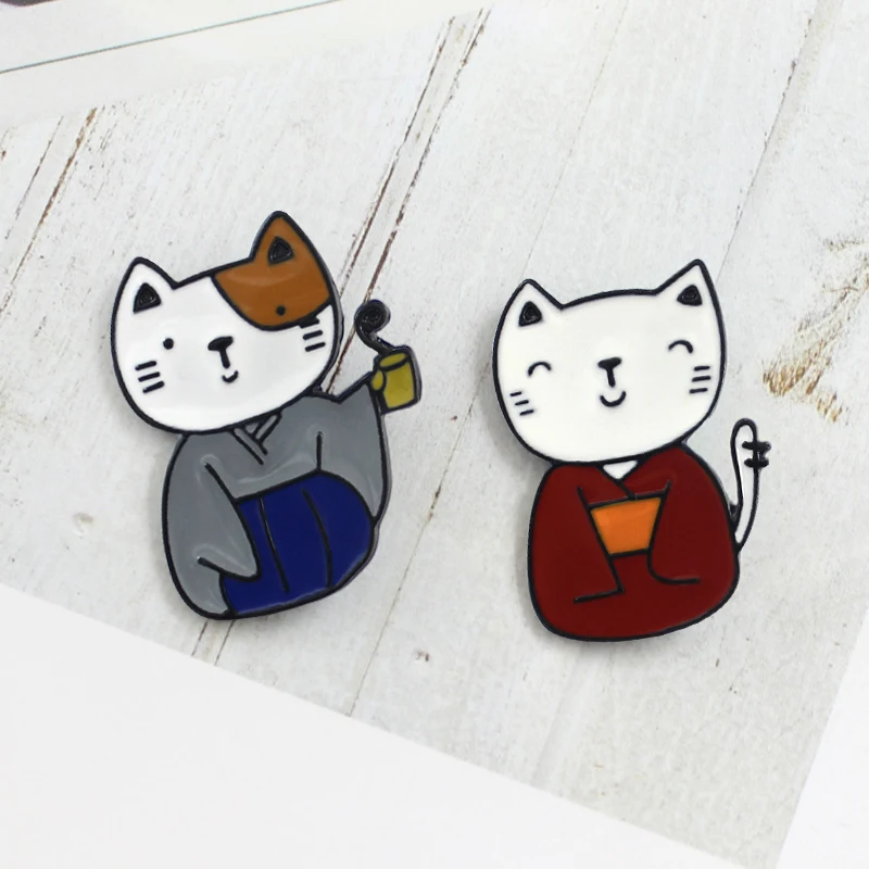 Брошь в стиле японского кимоно Shinjuku пара винтажных эмалированных кошек значок на
