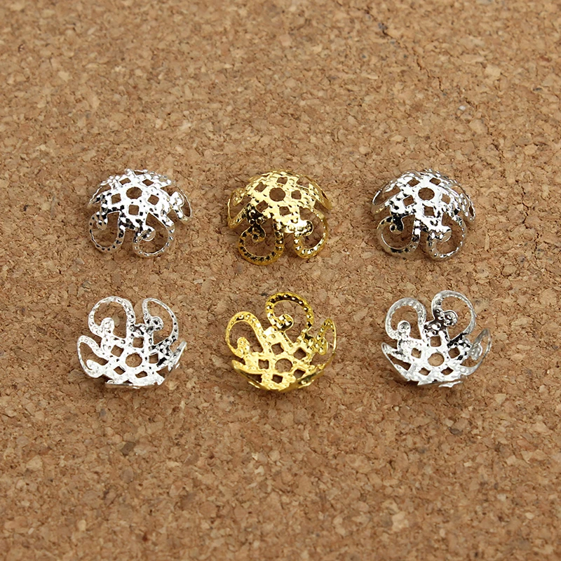 Пустотелые металлические филигрань круглые колпачки из серебристого золота и