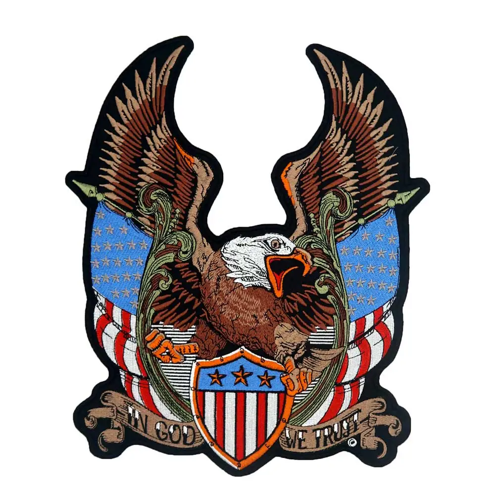 

IN GOD WE TRUST LARGE USA EAGLE MOTORCYCLE BACKING Embroidered biker Patches FU121