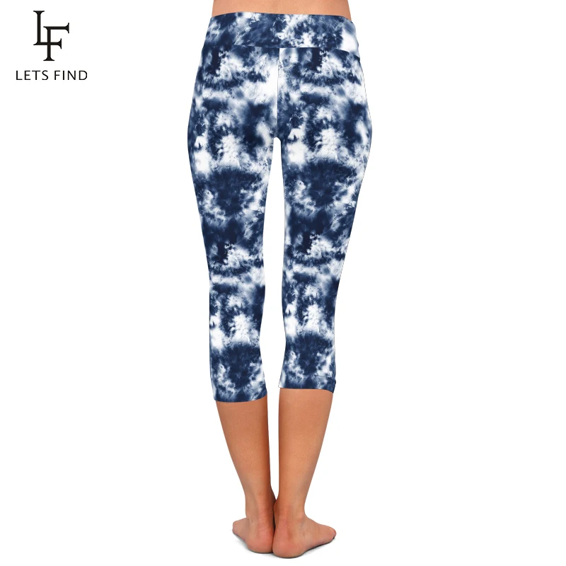 LETSFIND модные новые женские Леггинсы Капри с высокой талией 3D принт Tie-dye до середины икры 3/4 с высокой талией размера плюс повседневные Леггинсы