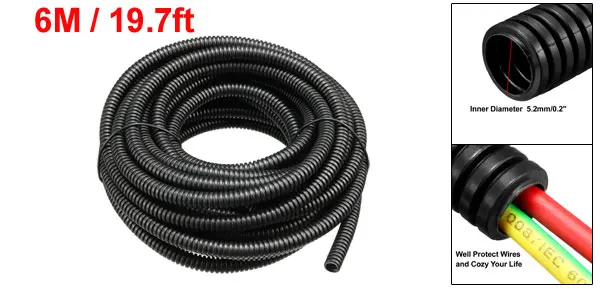 5.2mm Dia. 6m Long Uxcell черный 1 шт. 4,5/10/7/11/6 м Длина 5,2/6 мм внутренняя Диаметр PP полиэтилен гофрированный кабелепровод гибкий шланг - Цвет: 5.2mm Dia. 6m Long
