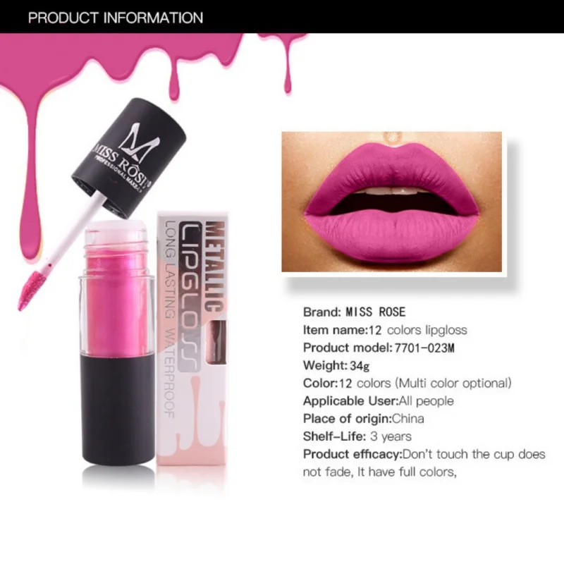 MISS ROSE брендовые долговечные блестящие пигменты для губ Матовая жидкая губная