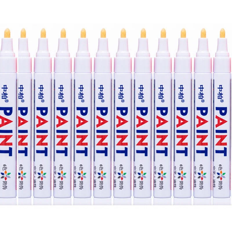 

12 Pcs White Permanent Marker Pens for Motor Cylce Car Truck Tire Tyre Metal Rubber Paint