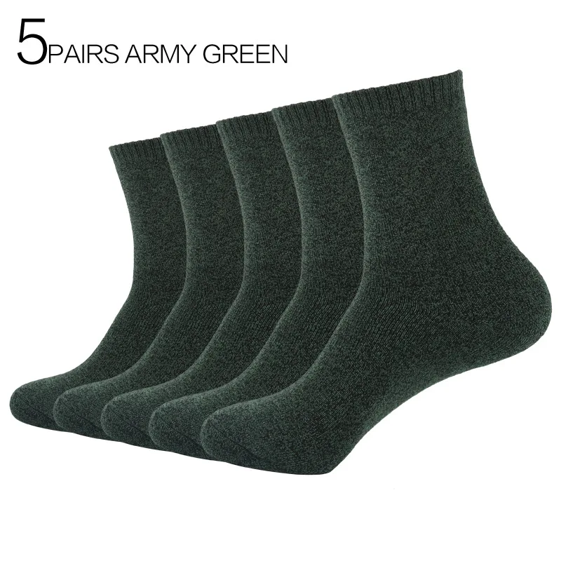 5Pair Army Greena 5 пар/лот, мужские Модные Цветные махровые носки, зимние, высокое качество, плотные, теплые, хлопковые, махровые носки для мужчин, горячая Eur40-44 - Цвет: 5Pair Army Greena