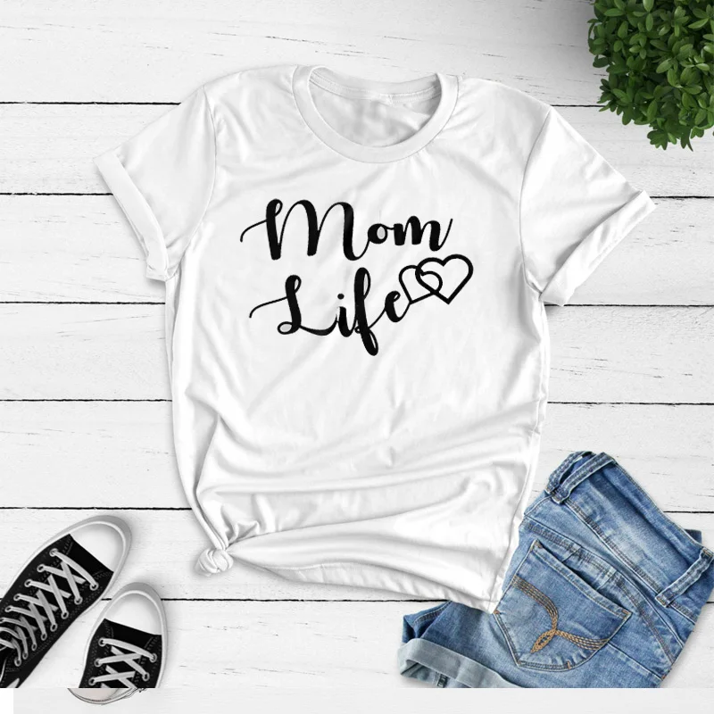 Mom Life/женская футболка с сердцем; летняя хлопковая Повседневная хипстерская футболка для мамы с медведем; Haajuku Camiseta Mujer; топы; футболка - Цвет: white