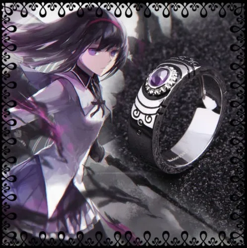 Puella Magi Madoka Magica Akemi Homura душа камень 925 пробы Серебряное кольцо #7 Cos|Кольца| |